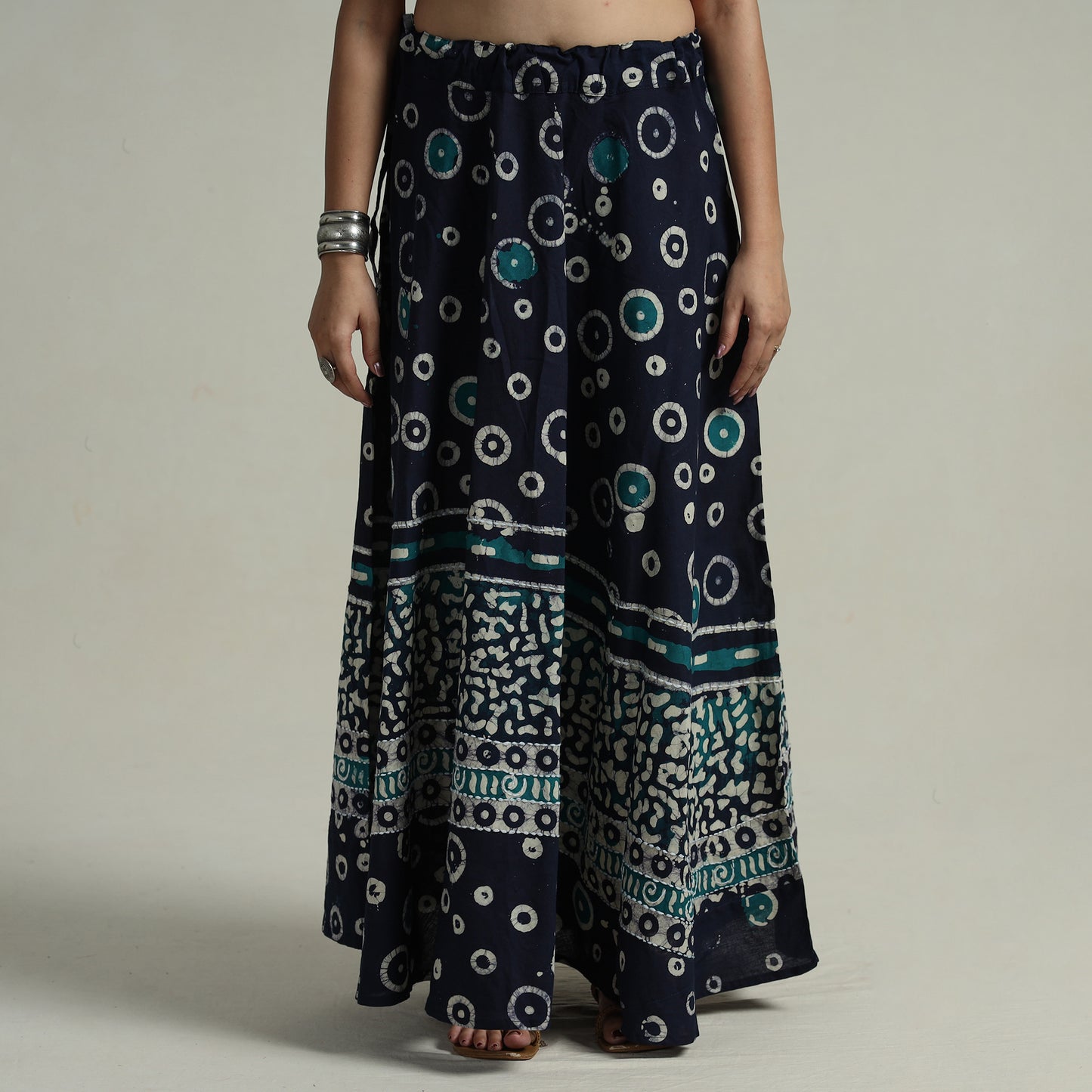 Blue - Hand Batik Printed Running Stitch Cotton Long Skirt 93