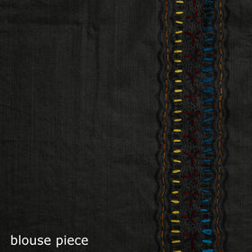 Black - Bengal Kantha Hand Embroidery Silk Cotton Chapa Work Saree 22
