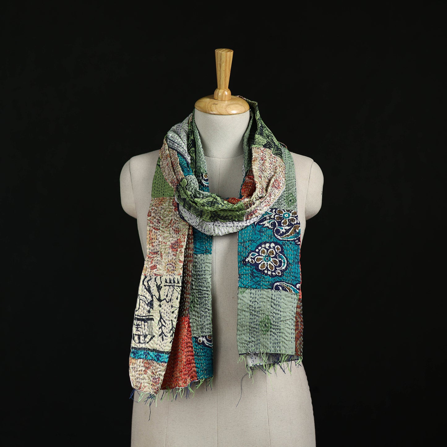 Bengal Kantha Handwork Patchwork Reversible Silk Stole 17