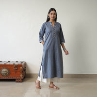 Ananya Grey Linen Cotton Plain Kurta with Gota Work