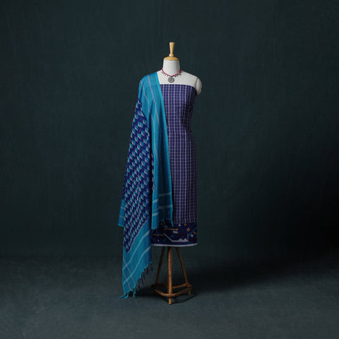 Jamdani Handloom Cotton Unstitched Dress Material: Kurta & Dupatta with Earrings 07