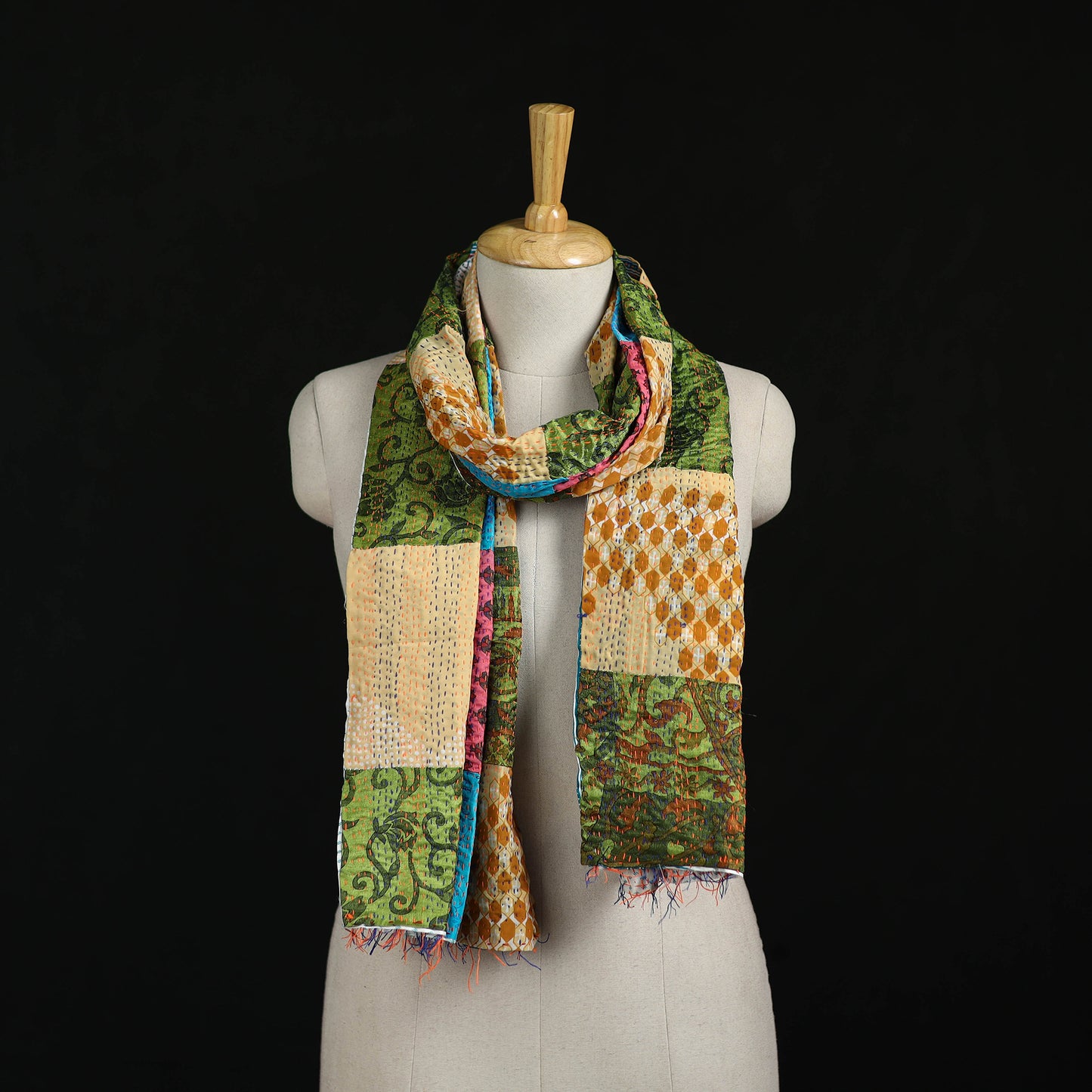 Bengal Kantha Handwork Patchwork Reversible Silk Stole 18