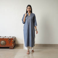 Ananya Grey Linen Cotton Plain Kurta with Gota Work