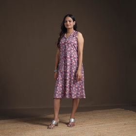 Sanganeri Floral Hand Block Print Cotton Flared Dress for Women 20