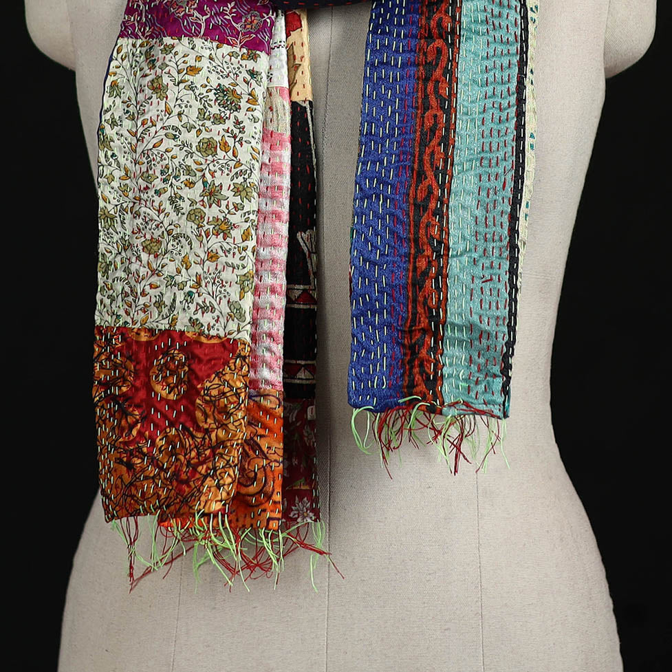 Bengal Kantha Handwork Patchwork Reversible Silk Stole 20