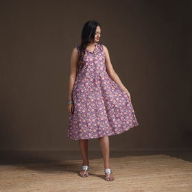 Sanganeri Floral Hand Block Print Cotton Flared Dress for Women 20