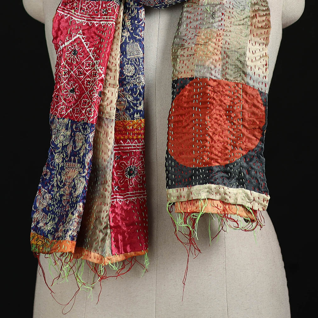 Bengal Kantha Handwork Patchwork Reversible Silk Stole 21