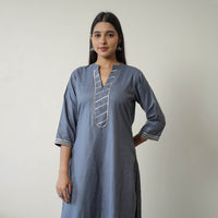 Ananya Grey Linen Cotton Plain Kurta with Gota Work