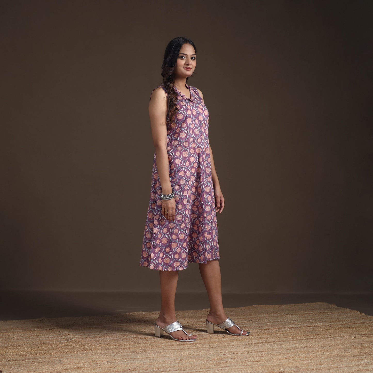 Sanganeri Floral Hand Block Print Cotton Flared Dress for Women 20