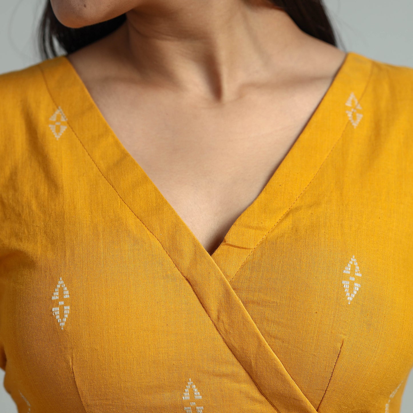 Yellow - Jacquard Weave Cotton Stitched Blouse 08