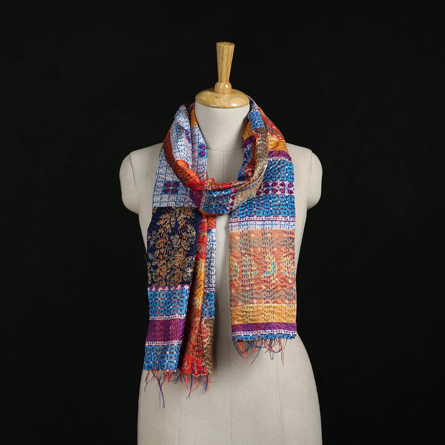 Bengal Kantha Handwork Patchwork Reversible Silk Stole 22