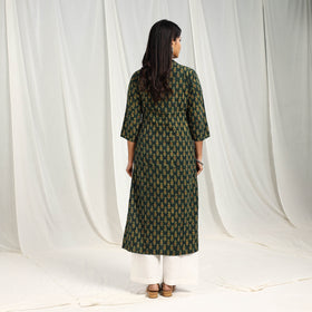 Buy Block Printed Cotton Straight Green Ajrakh Kurta