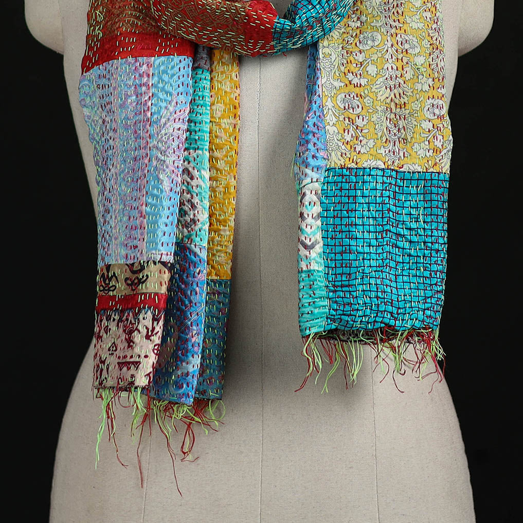 Bengal Kantha Handwork Patchwork Reversible Silk Stole 23