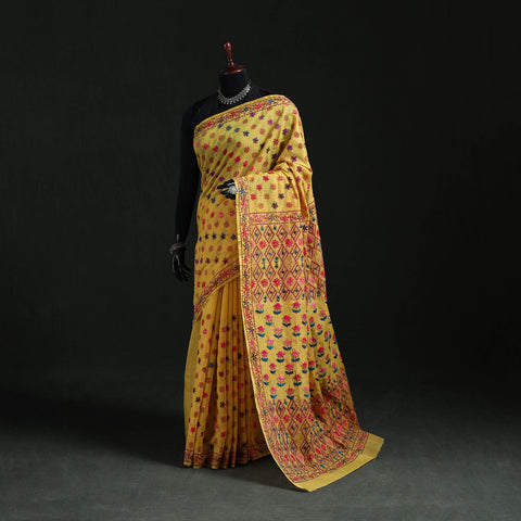Bengal Kantha Hand Embroidery Silk Cotton Chapa Work Saree 24