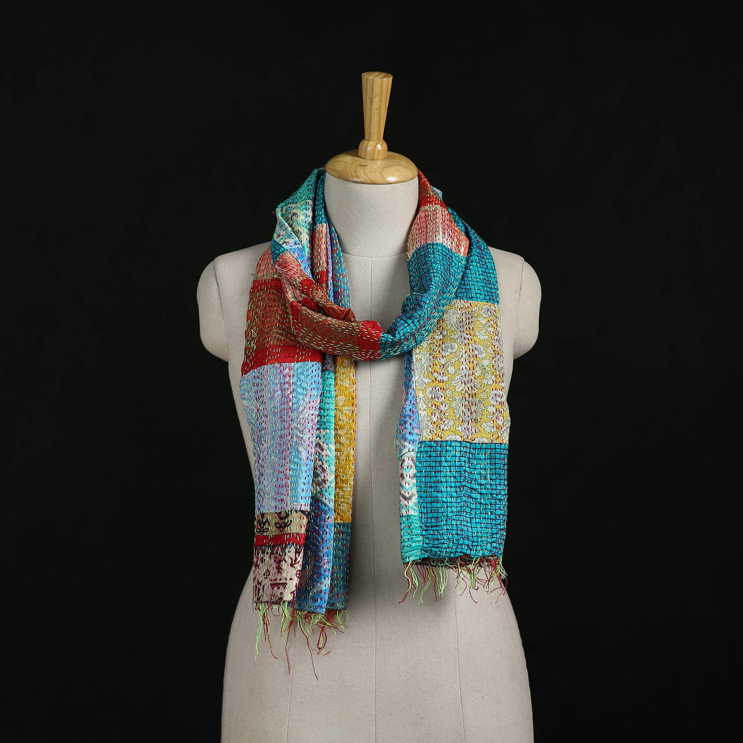 Bengal Kantha Handwork Patchwork Reversible Silk Stole 23