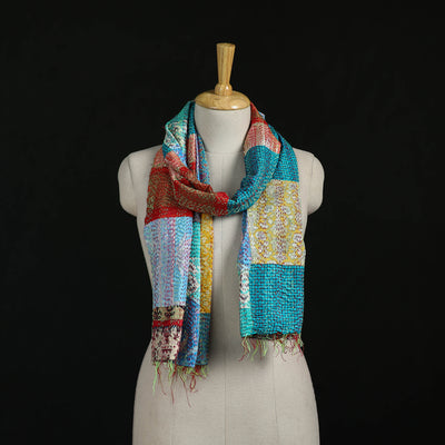 Bengal Kantha Handwork Patchwork Reversible Silk Stole 23
