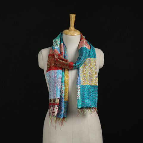 Bengal Kantha Handwork Patchwork Reversible Silk Stole 23
