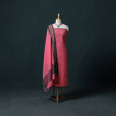 Jamdani Handloom Cotton Unstitched Dress Material: Kurta & Dupatta with Earrings 08