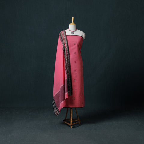 Jamdani Handloom Cotton Unstitched Dress Material: Kurta & Dupatta with Earrings 08