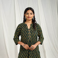 Buy Block Printed Cotton Straight Green Ajrakh Kurta