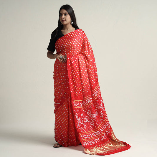 Red - Kutch Dani Bandhani Tie-Dye Gajji Silk Zari Work Saree