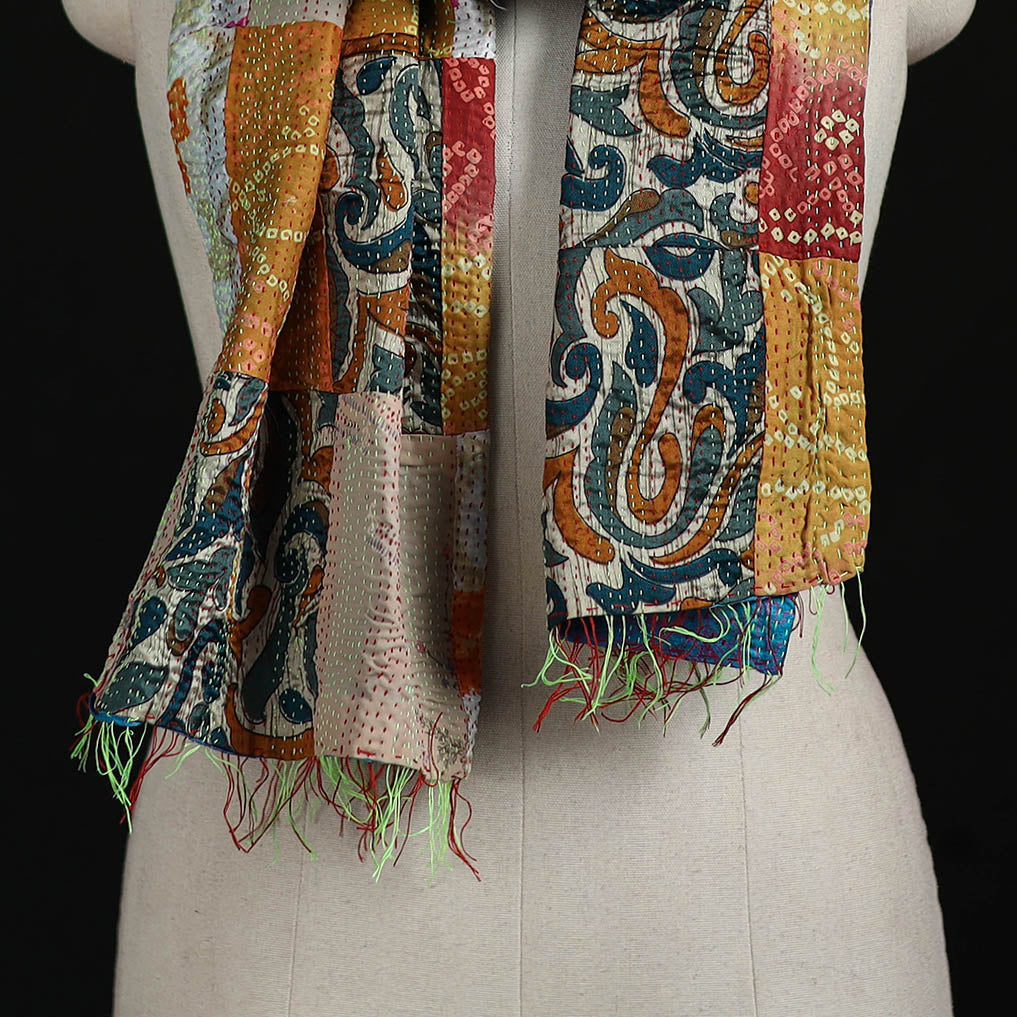 Bengal Kantha Handwork Patchwork Reversible Silk Stole 24