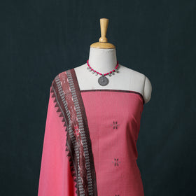 Jamdani Handloom Cotton Unstitched Dress Material: Kurta & Dupatta with Earrings 08