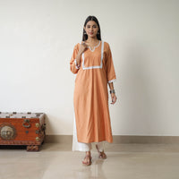 Rasika Orange Linen Cotton Plain Kurta with Lace Work