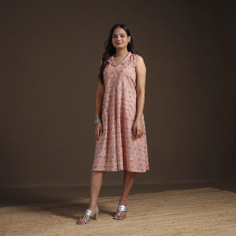 Sanganeri Floral Hand Block Print Cotton Flared Dress for Women 21