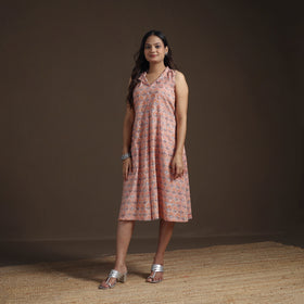 Sanganeri Floral Hand Block Print Cotton Flared Dress for Women 21