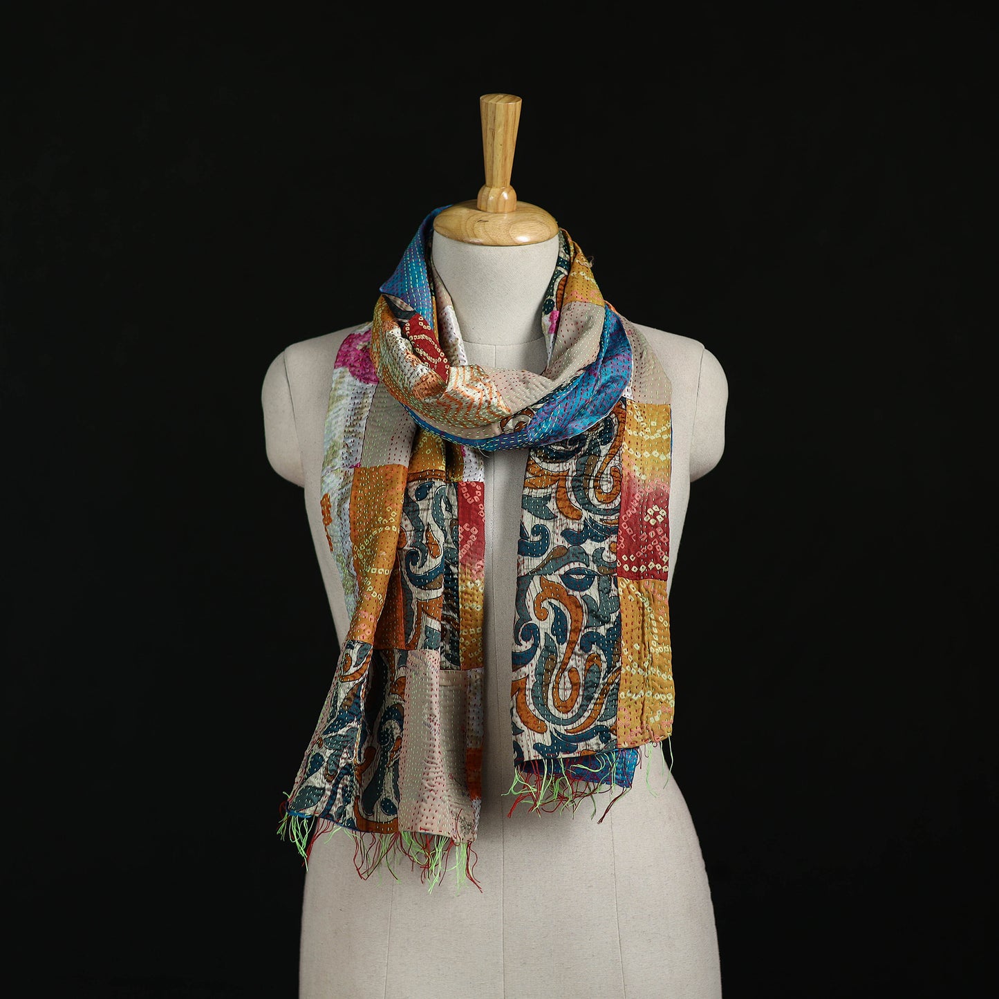 Bengal Kantha Handwork Patchwork Reversible Silk Stole 24