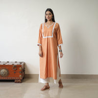 Rasika Orange Linen Cotton Plain Kurta with Lace Work