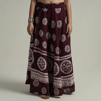 Maroon - Hand Batik Printed Running Stitch Cotton Long Skirt 95