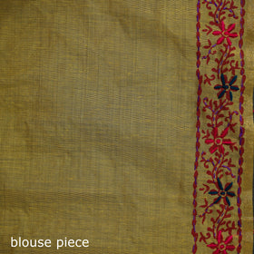 Yellow - Bengal Kantha Hand Embroidery Silk Cotton Chapa Work Saree 24
