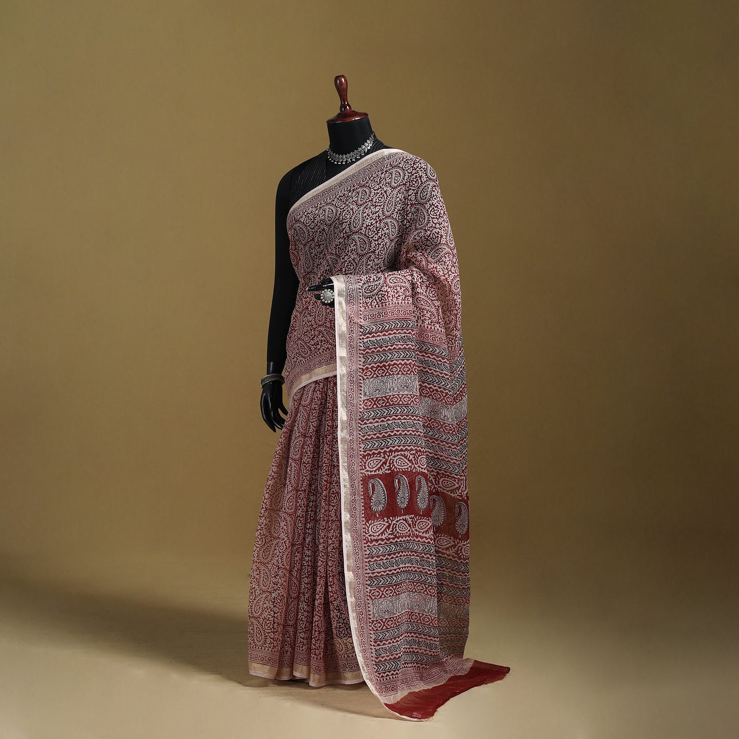 Bagh Hand Block Print Natural Dyed Kota Doria Cotton Saree 22