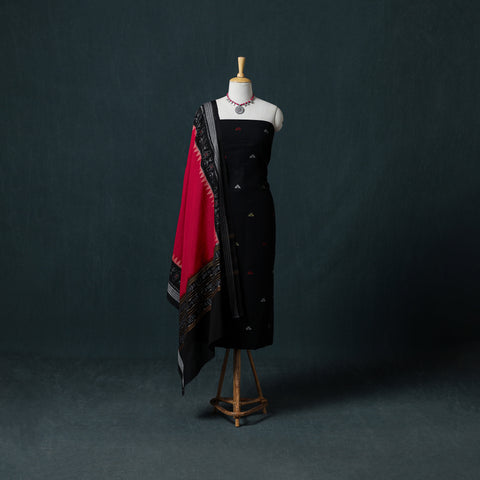 Jamdani Handloom Cotton Unstitched Dress Material: Kurta & Dupatta with Earrings 09