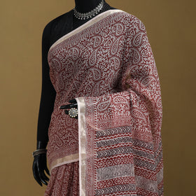 Bagh Hand Block Print Natural Dyed Kota Doria Cotton Saree 22