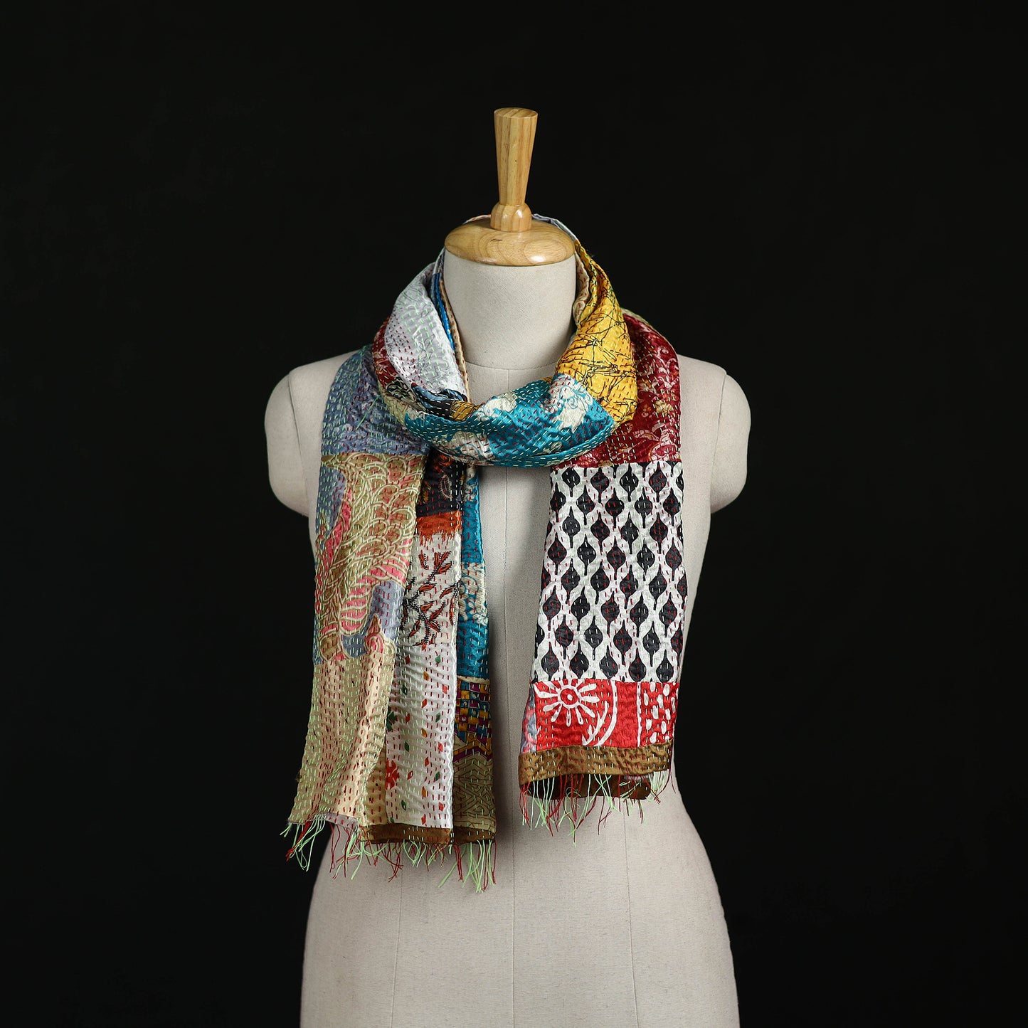 Bengal Kantha Handwork Patchwork Reversible Silk Stole 27