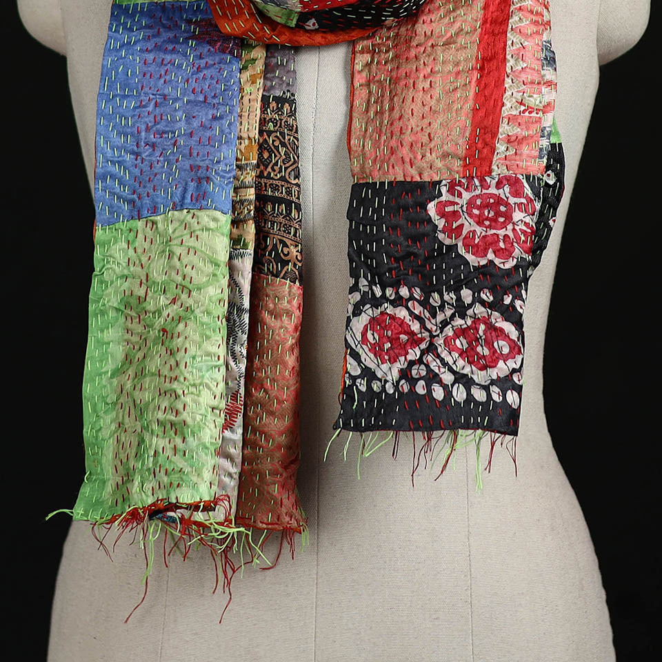 Bengal Kantha Handwork Patchwork Reversible Silk Stole 28