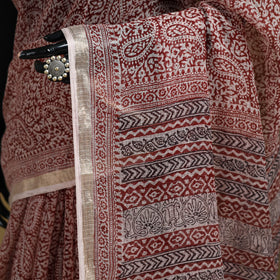 Bagh Hand Block Print Natural Dyed Kota Doria Cotton Saree 22