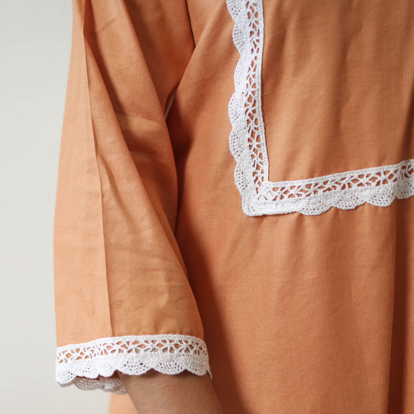 Rasika Orange Linen Cotton Plain Kurta with Lace Work