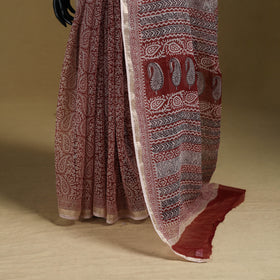 Bagh Hand Block Print Natural Dyed Kota Doria Cotton Saree 22