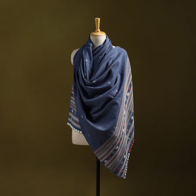 Blue - Kutch Handwoven Merino Wool Dhabla Shawl 29