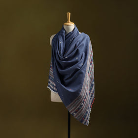 Blue - Kutch Handwoven Merino Wool Dhabla Shawl 29