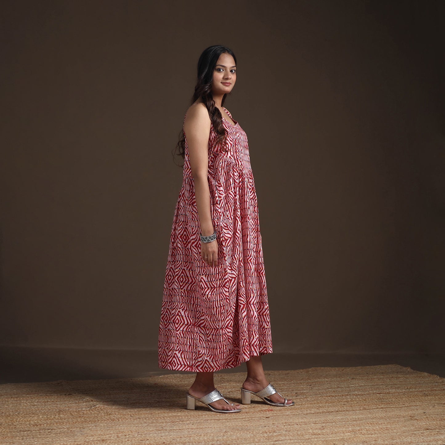 Sanganeri Floral Hand Block Print Cotton Flared Long Dress for Women 13