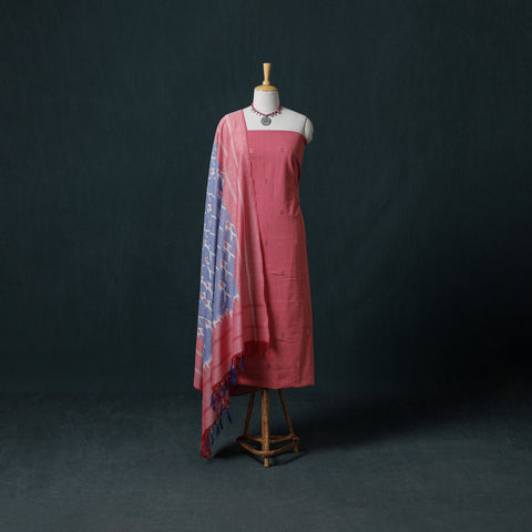 Jamdani Handloom Cotton Unstitched Dress Material: Kurta & Dupatta with Earrings 10