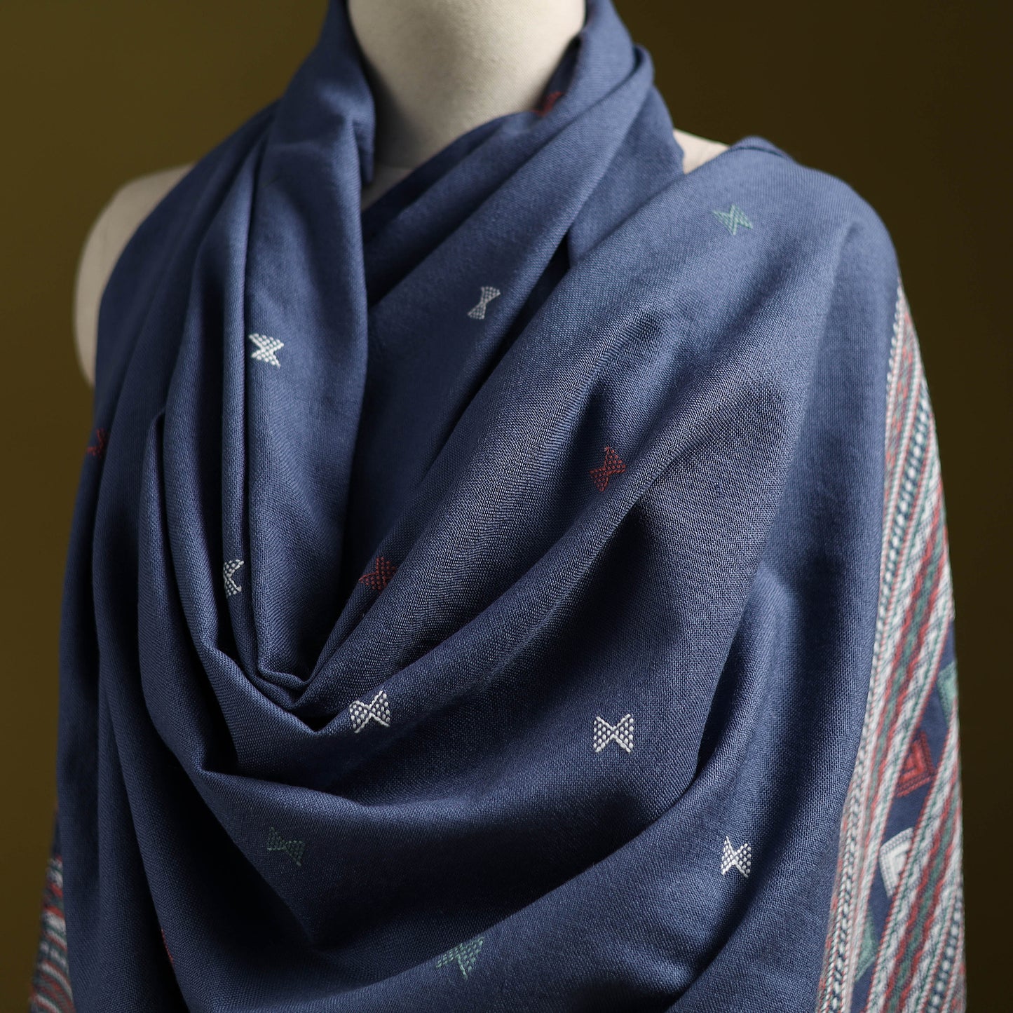 Blue - Kutch Handwoven Merino Wool Dhabla Shawl 29