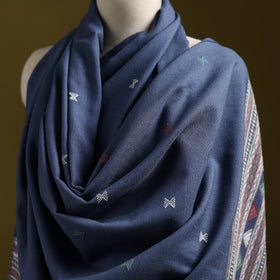 Blue - Kutch Handwoven Merino Wool Dhabla Shawl 29