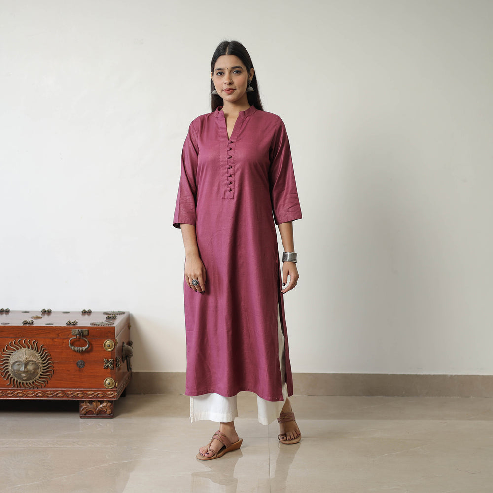 Raha Purple Linen Cotton Plain Kurta