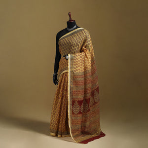 Bagh Hand Block Print Natural Dyed Kota Doria Cotton Saree 23
